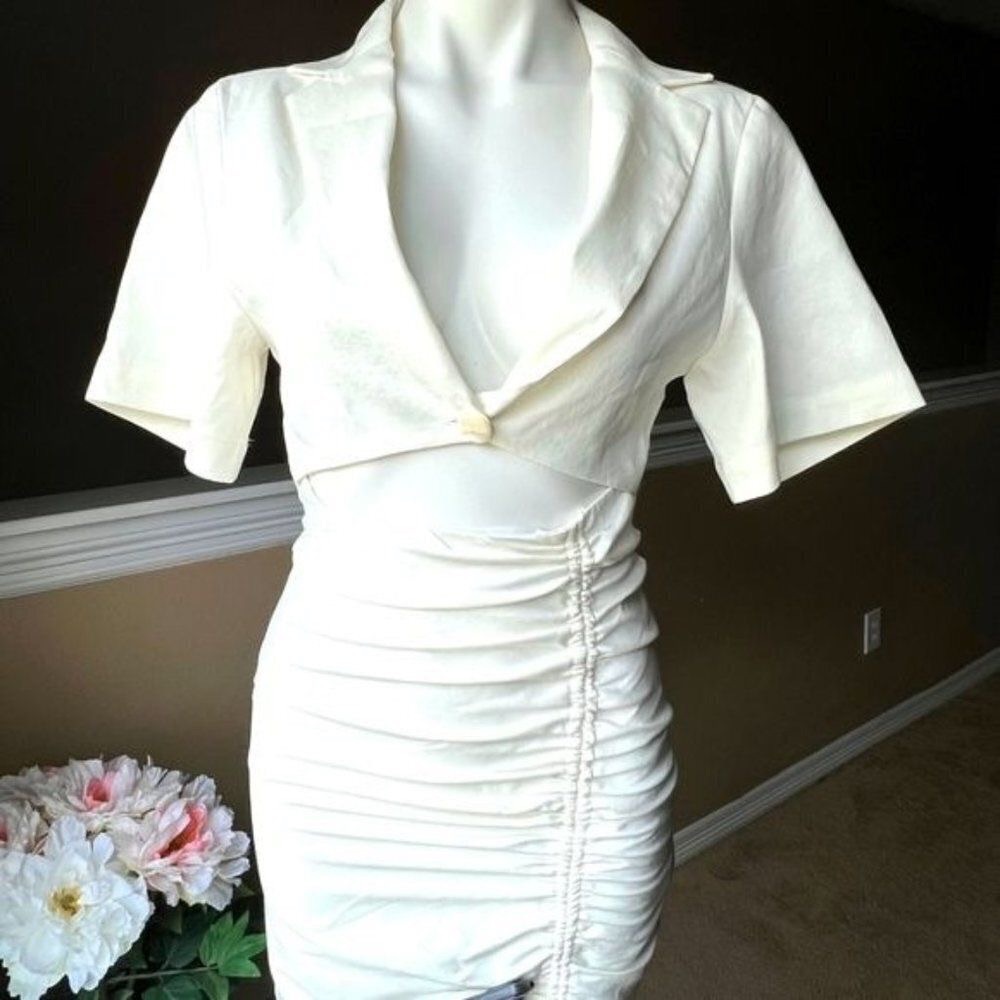 Zara Cream Ruched Mini Dress - Picture 12 of 13